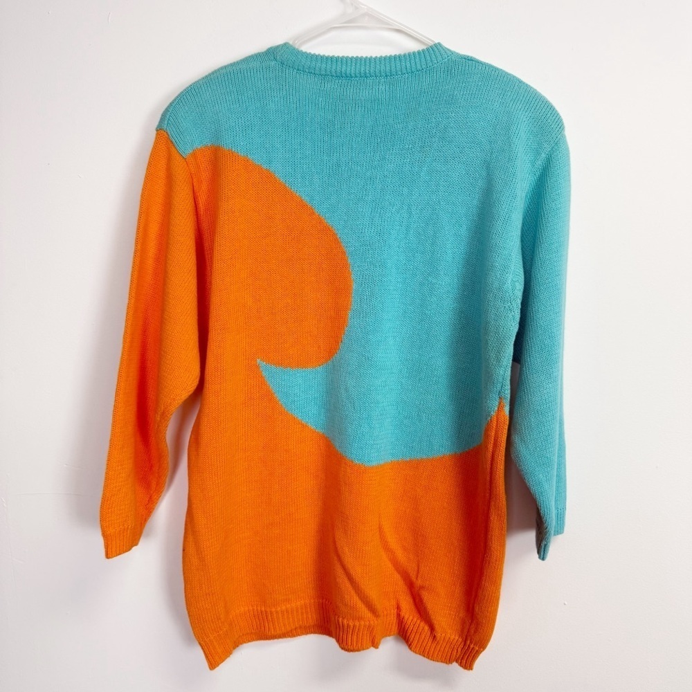 Vintage IB Diffusion Sport Sweater Womens Medium Blue Orange Sea Life Beaded 90s - Picture 2 of 11